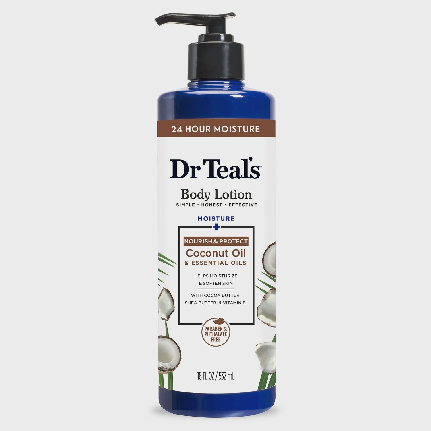 Dr Teal&#39;s Body Lotion, Moisture + Nourishing with Coconut Oil &amp; Essential Oils, 18 fl oz