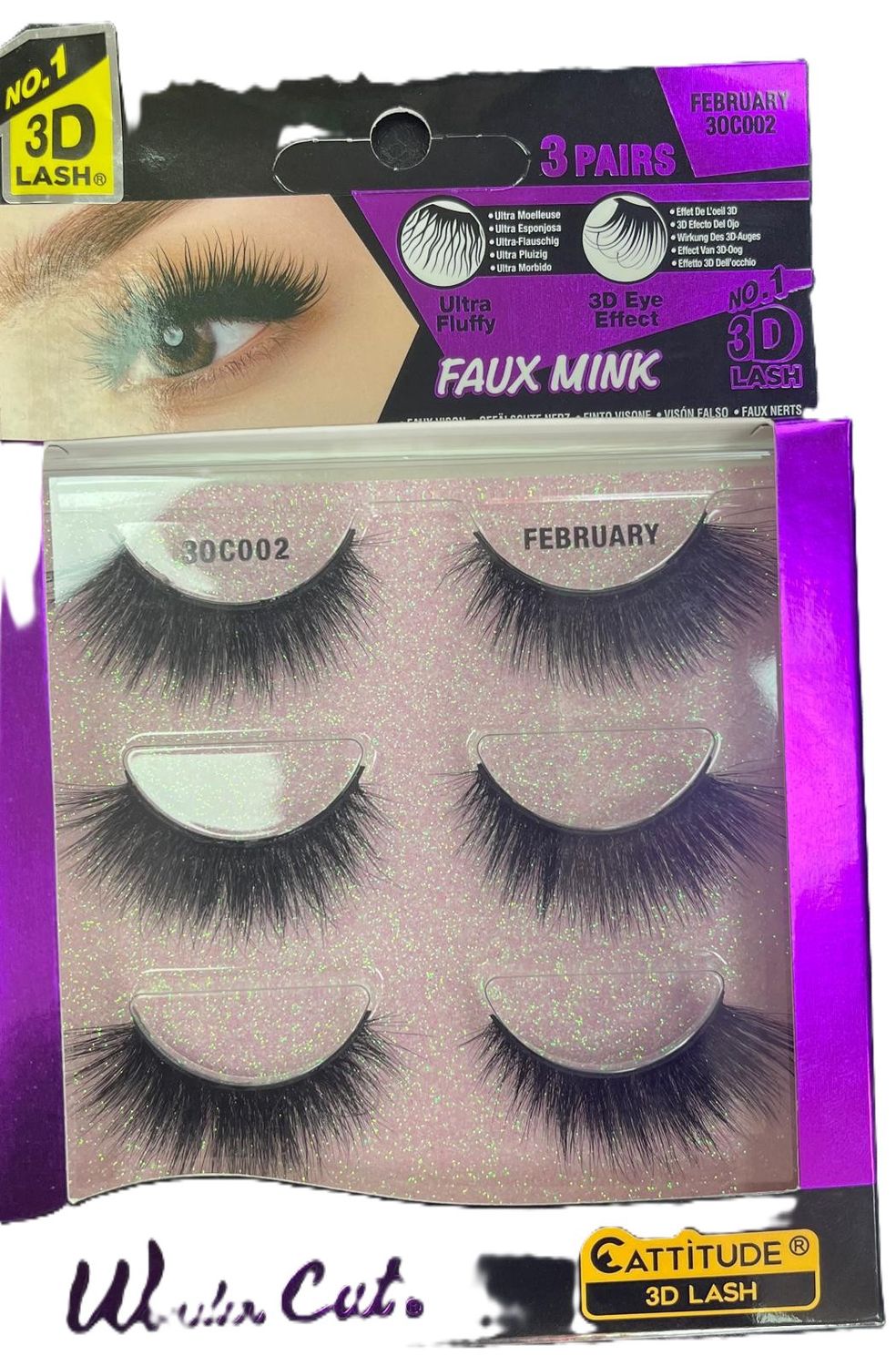 CATTITUDE 3D LASHES February Wonder Cat Faux Mink False Eyelashes, Lightweight &amp; Reusable, Cruelty-Free, Size: 3x