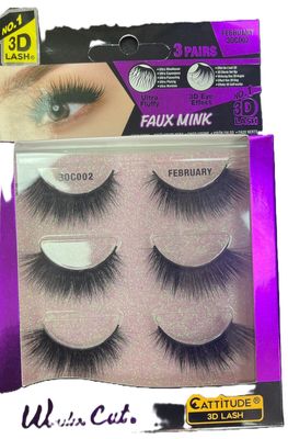 CATTITUDE 3D LASHES February Wonder Cat Faux Mink False Eyelashes, Lightweight & Reusable, Cruelty-Free
