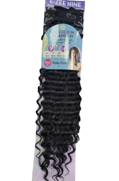 E-ZEE 9PCE CLIP ON SET SYNTHETIC DEEP CURL 24", Colour: 1