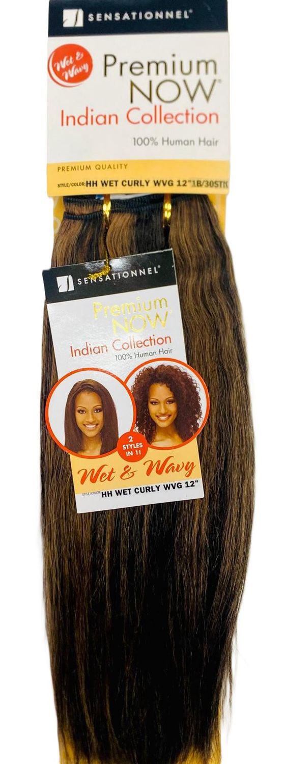 PREMIUM NOW 100% HUMAN HAIR WET CURLY WVG, Colour: 1B/30STK, Length: 12"