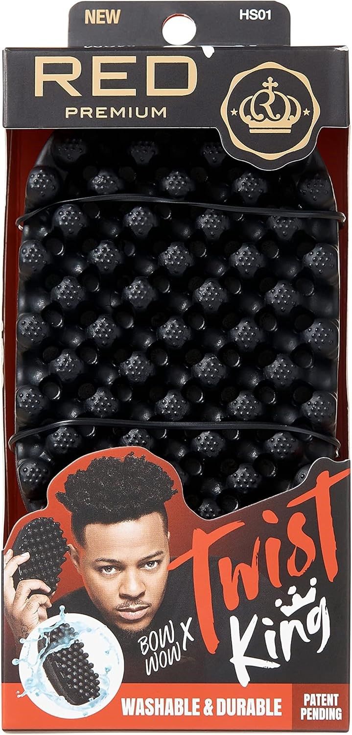 RED by Kiss Bow Wow X Twist King -Premium Luxury Twist Styler Brush, Durable Washable Afro Curl Sponge Racket for Barbers and Daily Use, Ideal for Curly, Coiled, 4C Hair