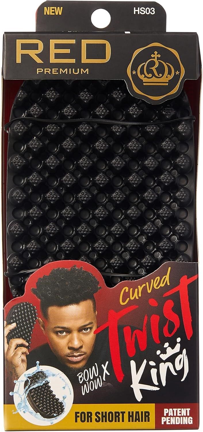 Red by Kiss Bow Wow X Twist King Luxury Twist Styler Washable, Durable, Crumb Free, Twist Brush for Afro Curl (Curved&amp;Dense)