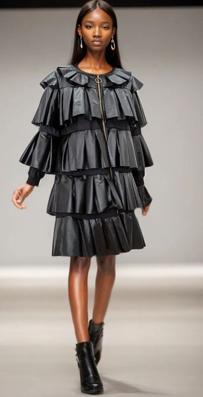 Faux Leather Ruffle Layered Dress