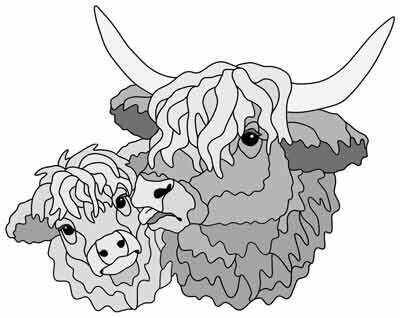 Scottish Highland Cow and Calf RED PDF Download