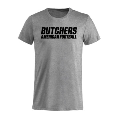 Harmaa Porvoon Butchers T-paita tekstilogolla