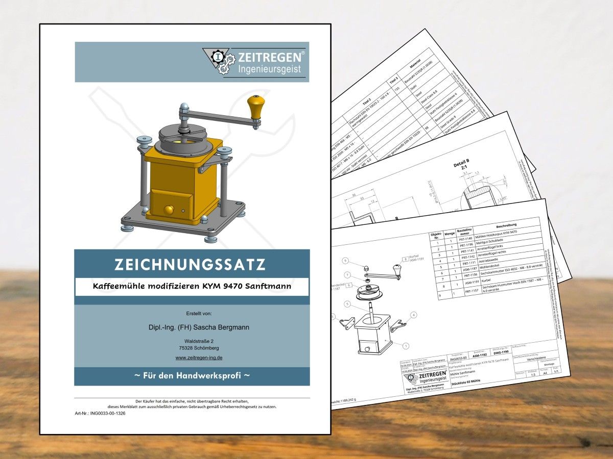 Zeichnungssatz zur Modifizierung der KYM 9470 Kaffeemühle