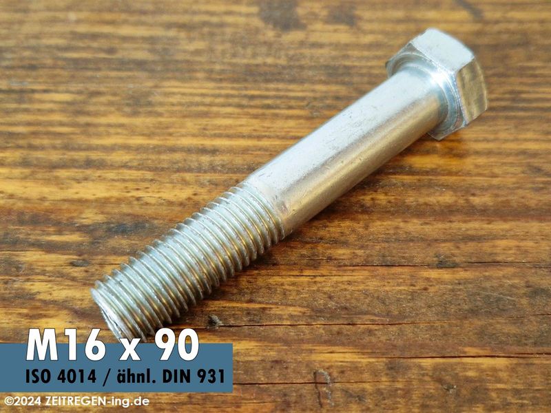 Gewinde einer M16-Sechskantschraube mit Teilgewinde