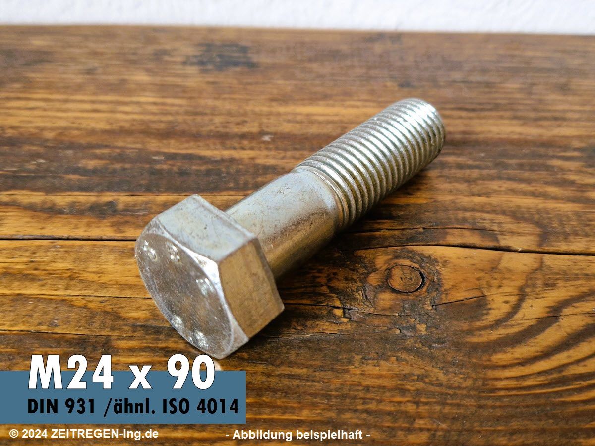 Sechskantschraube DIN 931 - M24 x 90 - 8.8 Stahl verzinkt