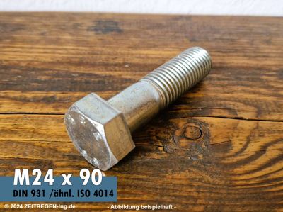 Sechskantschraube DIN 931 - M24 x 90 - 8.8 Stahl verzinkt