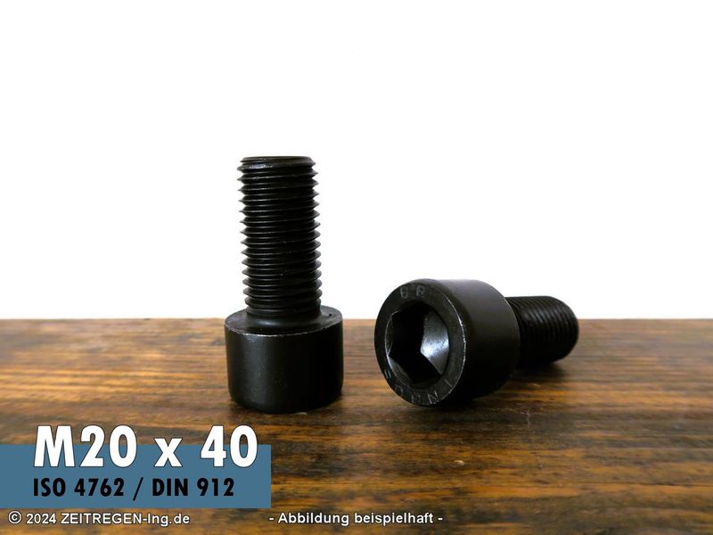 Zwei Zylinderschrauben mit Innensechskant ISO 4762 - M20 x 40 - 8.8 Stahl blank
