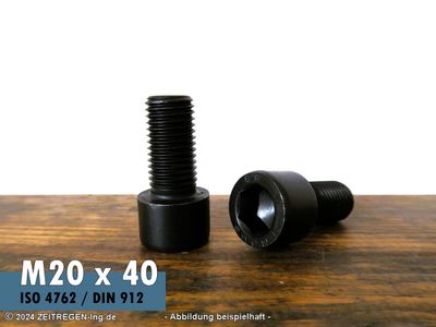 Zwei Zylinderschrauben mit Innensechskant ISO 4762 - M20 x 40 - 8.8 Stahl blank