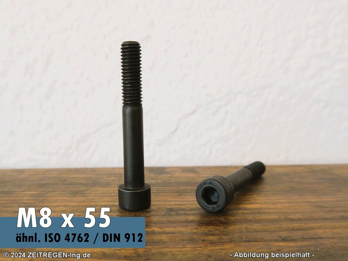 Zwei Zylinderschrauben mit Innensechskant ähnl. ISO 4762 - M8 x 55 - 8.8 Stahl blank (GewLänge 23)
