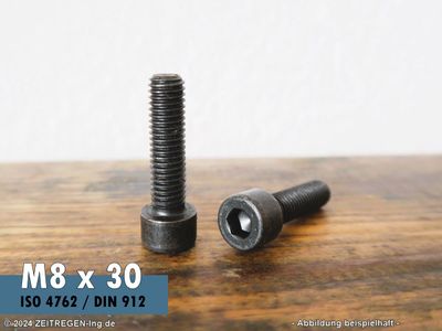 Zwei Zylinderschrauben mit Innensechskant ISO 4762 - M8 x 30 - 8.8 Stahl blank
