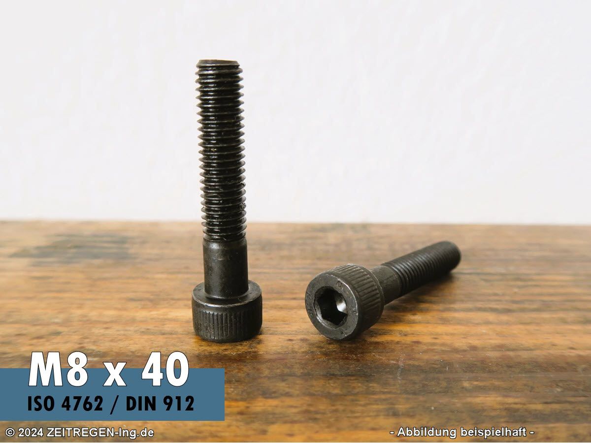 Zwei Stück Zylinderschraube ISO 4762 - M8 x 40 - 8.8 blank