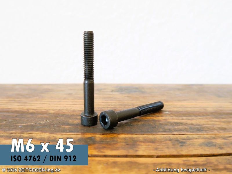 Zylinderschraube mit Innensechskant ISO 4762 - M6 x 45 - 8.8 Stahl blank Zwei Zylinderschrauben ISO 4762 / DIN 912 M6x45 - 8.8 Stahl blank