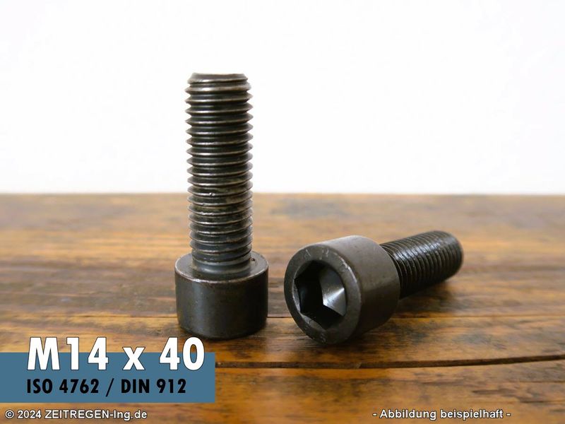 Zylinderschraube mit Innensechskant ISO 4762 - M14 x 40 - 8.8 Stahl blank Zwei Zylinderschrauben ISO 4762 M14 x 40 - 8.8 Stahl blank