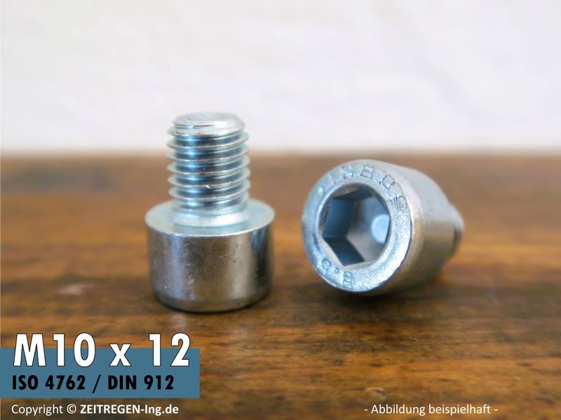 Zwei Zylinderschrauben ISO 4762 M10 x 12 - 8.8 Stahl verzinkt