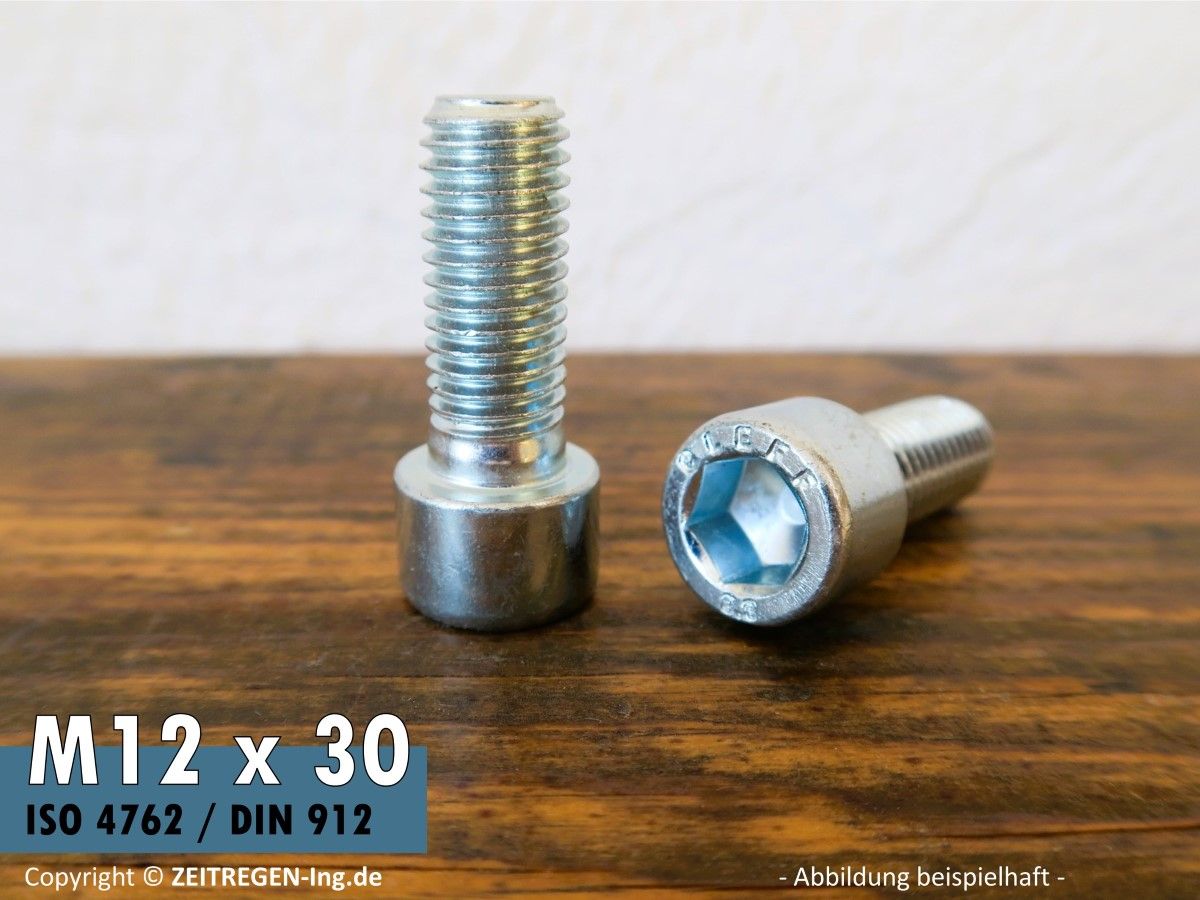 Zwei Zylinderschrauben ISO 4762 M12 x 30 - 8.8 Stahl verzinkt