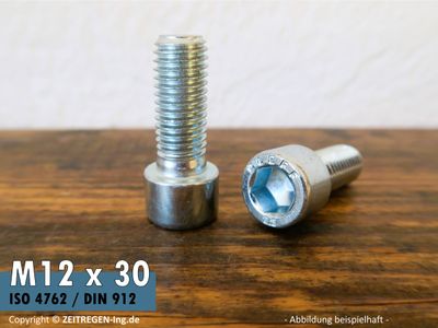 Zwei Zylinderschrauben ISO 4762 M12 x 30 - 8.8 Stahl verzinkt