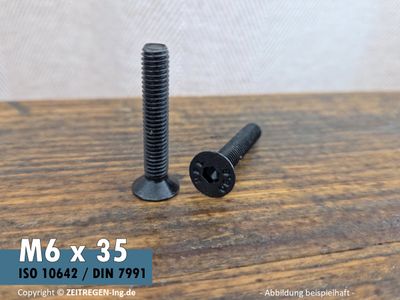 Zwei Senkschrauben mit Innensechskant ISO 10642 - M6 x 35 - 8.8 Stahl blank