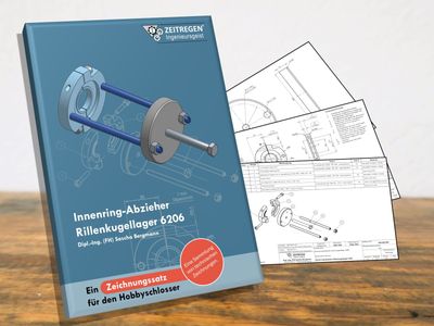 Ein Satz Fertigungszeichnungen für den Eigenbau eines Abziehers für 6206 Kugellager