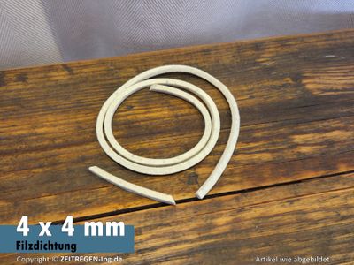 Filzstreifen mit 4 x 4 mm Querschnitt als Dichtung für technische Anwendungen im Maschinenbau.