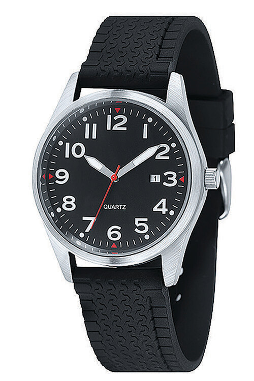 Armbanduhr mit Logo, Pilotuhr Ø 42mm Metall Silikonarmband