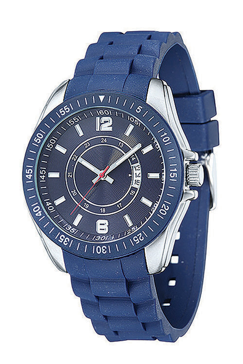 XXL Logouhr, blau, Ø 46mm Metall Silikonarmband