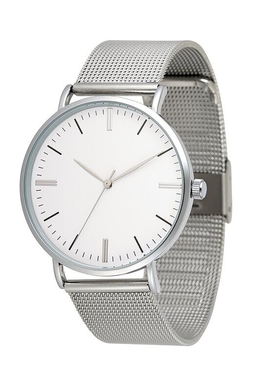 Elegante flache Werbeuhr Ø 40mm Metall Edelstahl-Meshband