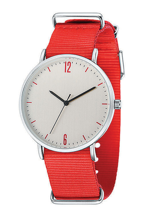 Moderne Werbe-Armbanduhr, rot,  Ø 40mm Metall Textil-Armband