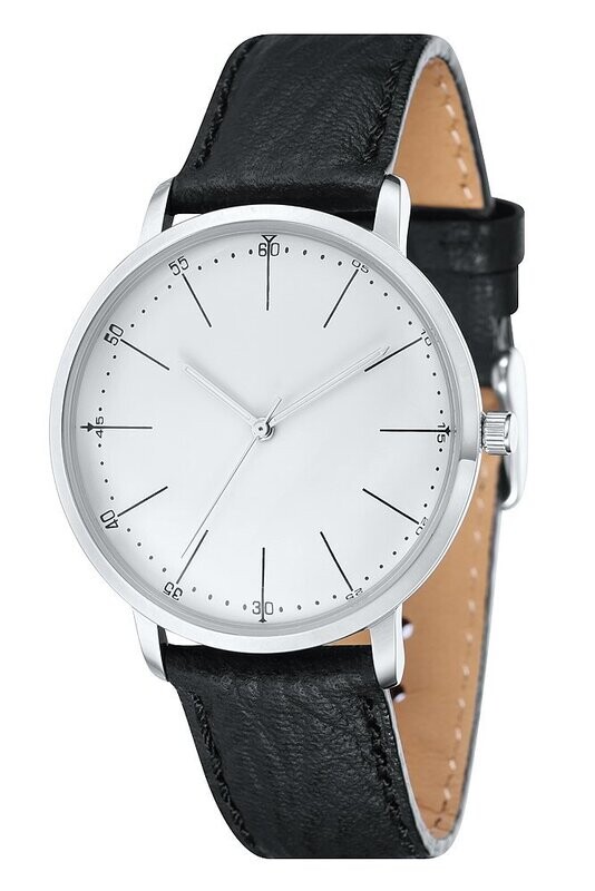 Bauhaus-Design Werbeuhr Ø 40mm Metall Leder