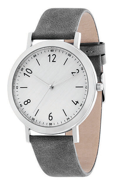 Günstige Werbeuhr in Silber Ø 42mm Metall Leder