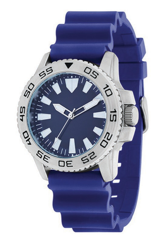 Sportliche Werbe-Uhr in blau, Ø 42mm Metall Silikonarmband
