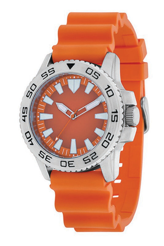Sportuhr mit Logo in orange, Ø 42mm Metall Silikonarmband