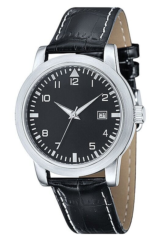 Klassische Werbeuhr, Fliegeruhr Ø 41mm Edelstahl Leder