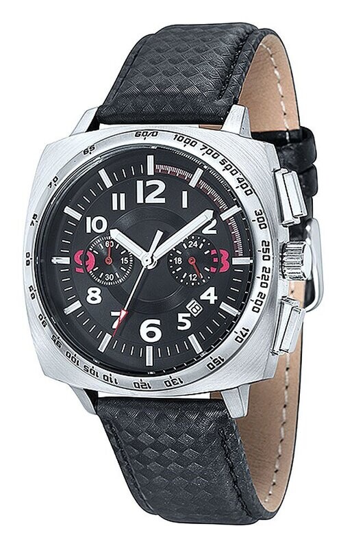 Hochwertiger Racing-Chronograph Ø 42x50mm Edelstahl Leder