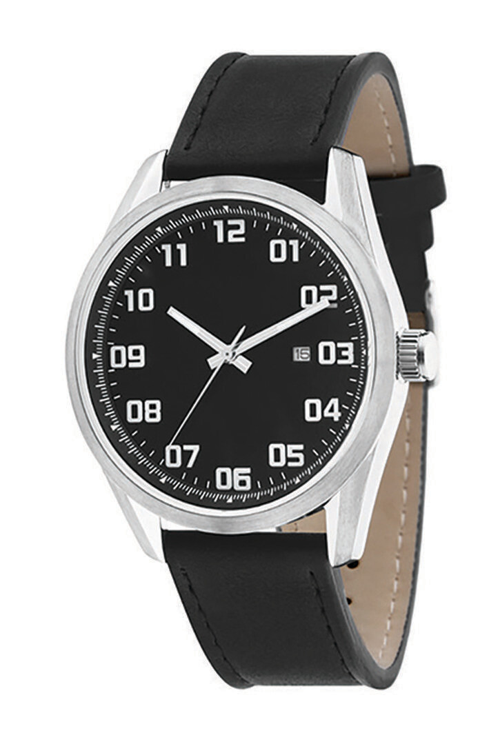 Sportive XXL-Werbeuhr, Ø 44mm Edelstahl Leder
