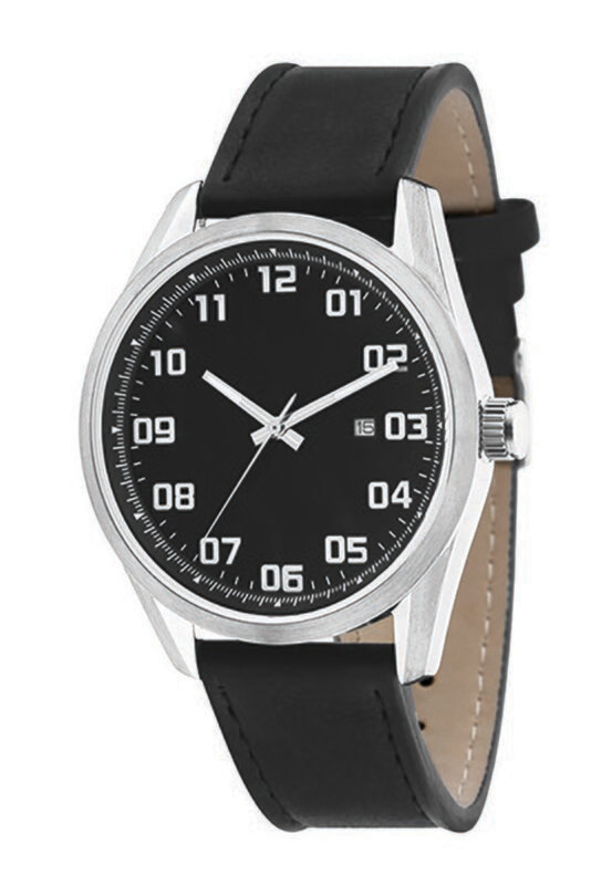 Sportive XXL-Werbeuhr, Ø 44mm Edelstahl Leder