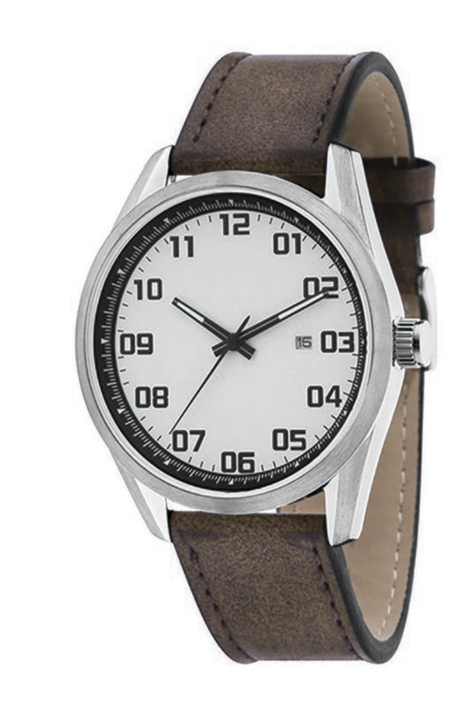 Sportliche XXL-Logouhr, Ø 44mm Edelstahl Leder