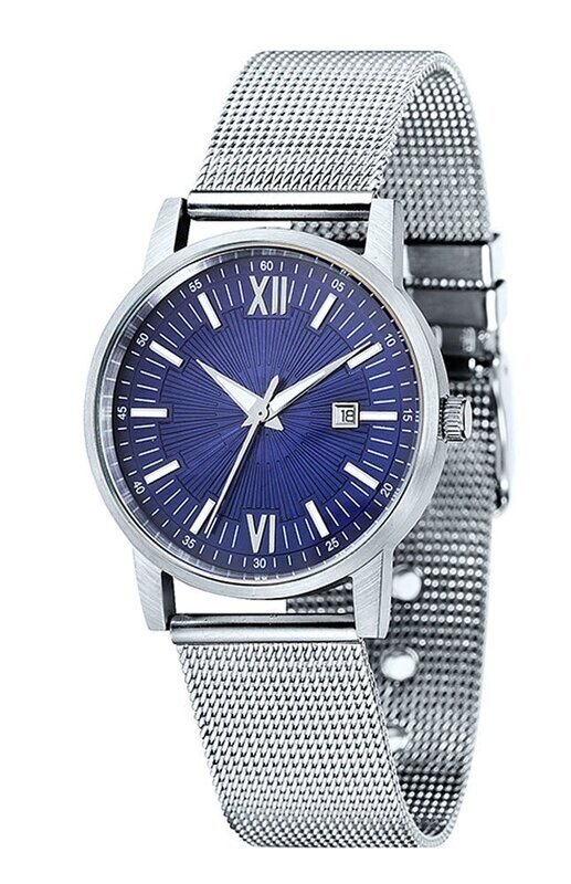 Elegante Damenuhr in blau Ø 34mm Edelstahl Leder