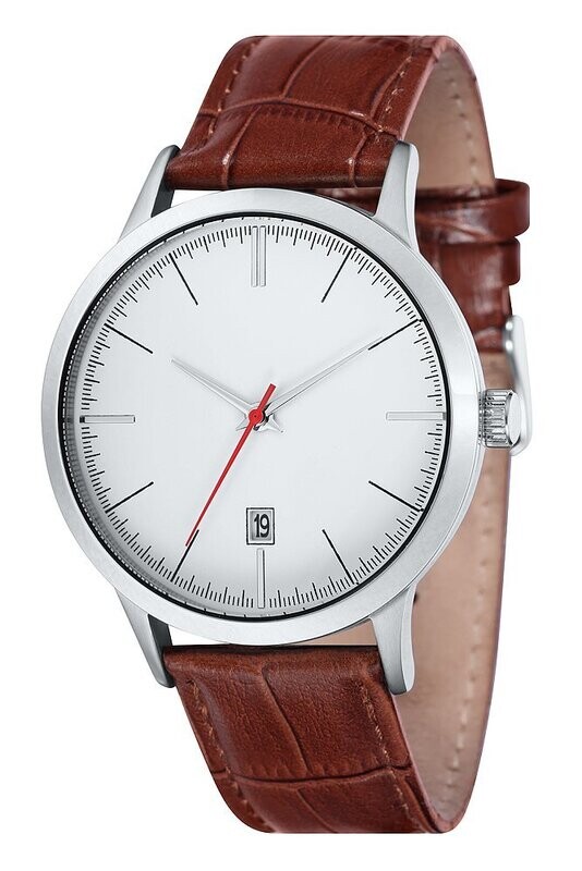 Klassische Werbeuhr mit Logo, Ø 43mm Edelstahl Leder