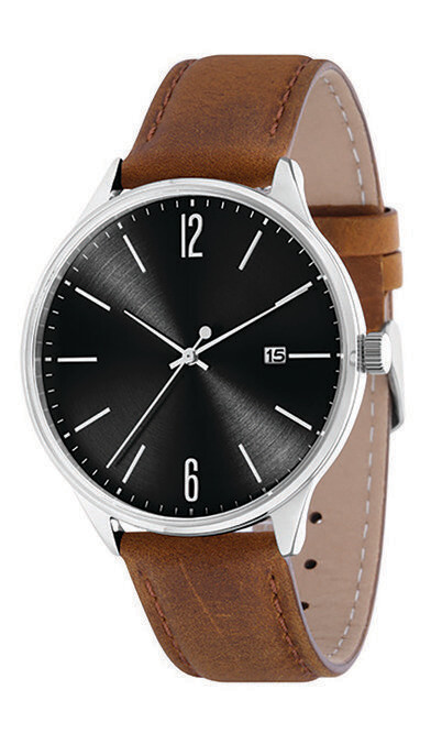 Designer Logouhr, Ø 42mm Edelstahl Leder