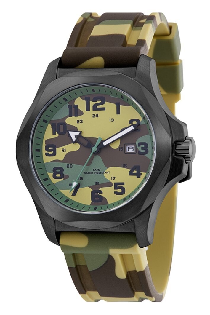 Hochwertige Camouflage Logouhr Ø 43mm Edelstahl Silikon