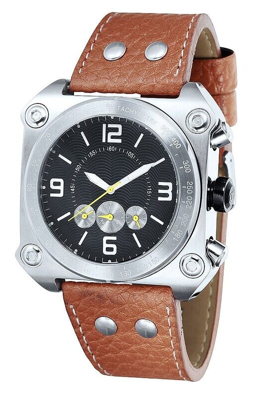 XXL Werbeuhr Chronograph Ø 48x54mm Edelstahl Leder