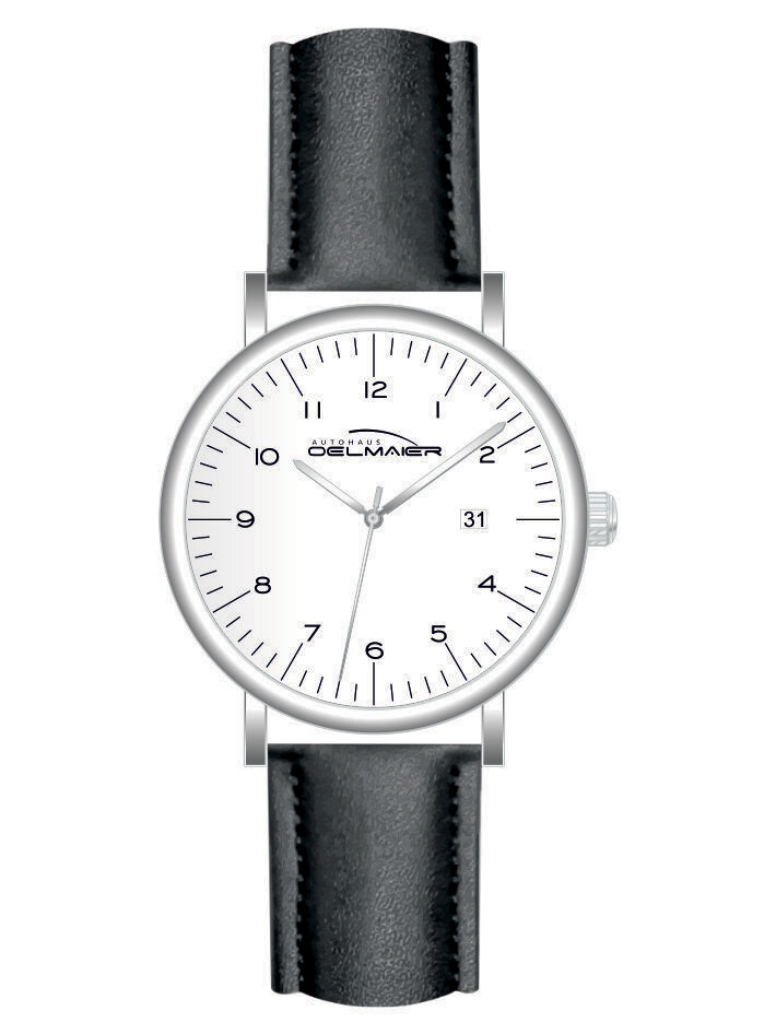 Werbeuhren Made in Germany  Modell KLASSIK Ø 40mm Metall Leder