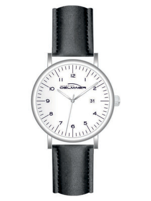 Werbeuhren Made in Germany 
Modell KLASSIK Ø 40mm Metall Leder