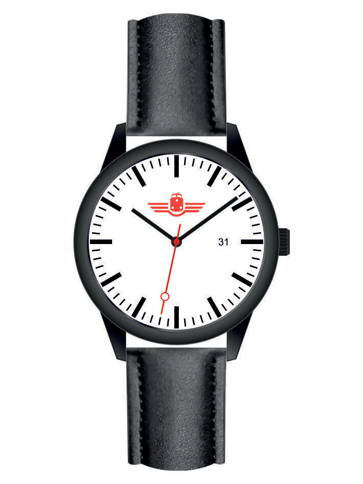 Werbeuhren Made in Germany 
Modell PILOT Ø 41mm Metall Leder