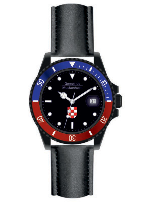 Werbeuhren Made in Germany 
Modell SPORT Ø 40mm Metall Leder