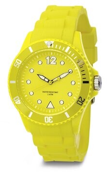 Werbe-Armbanduhr in gelb, Ø 40mm Polycarbonat Silikon
